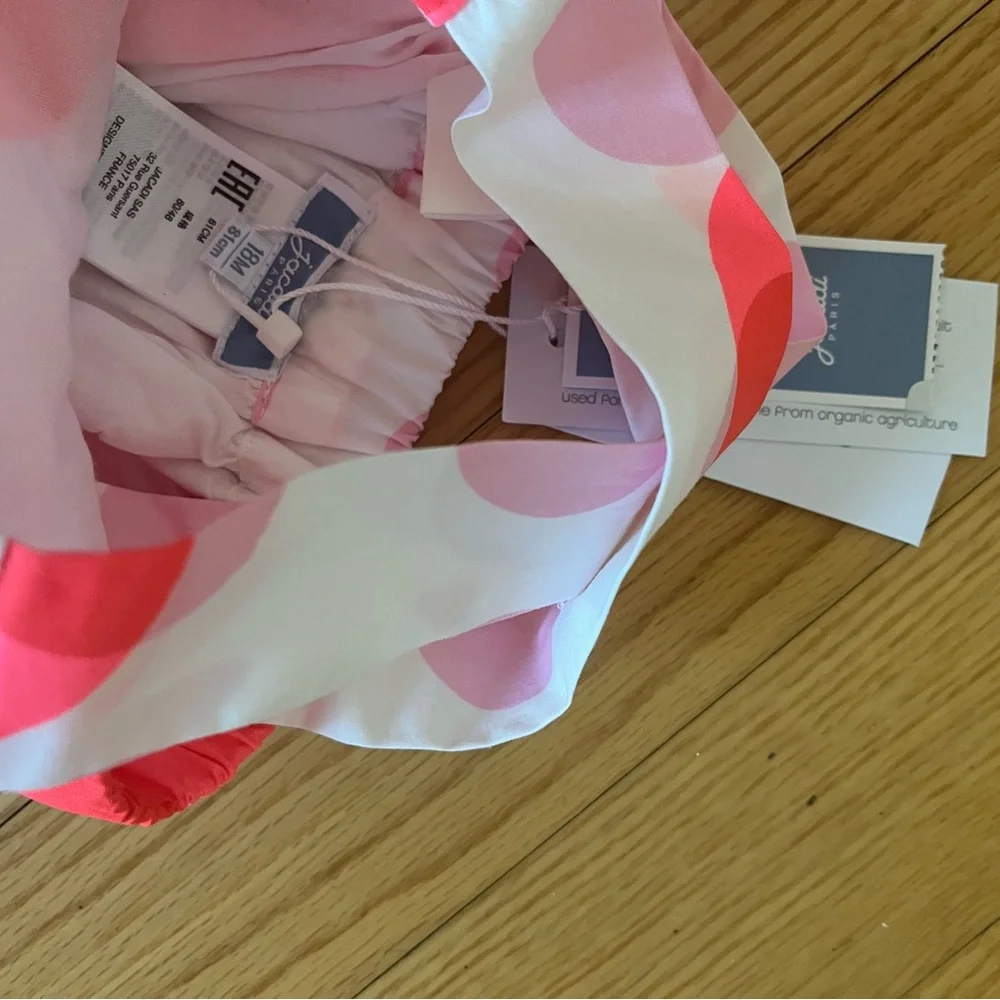 NWT Jacadi Baby Girl Neon Pink Dot cross-back dress 18mo - Picture 4 of 4